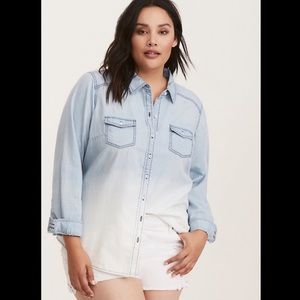 Torrid denim dip dye camp shirt